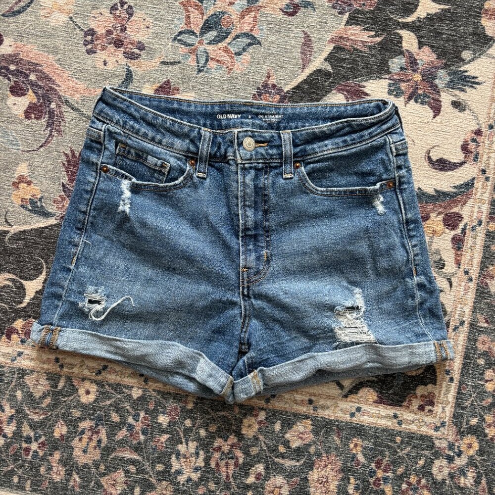 Old Navy Blue Ripped OG Straight Denim Shorts